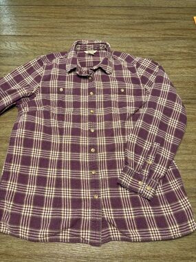 Duluth Trading Company Purple Plaid Button-Up Flannel Shirt